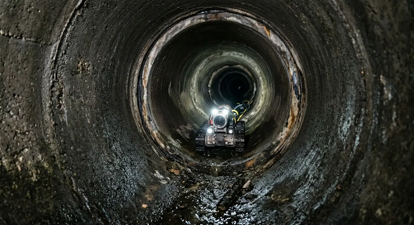 Robotic sewer camera inspecting pipe interior for Sewer Line Cleaning in North Coventry